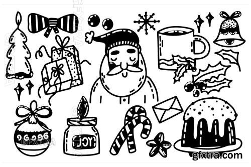 Christmas and New year doodle vector set. Winter KFKSJ9G