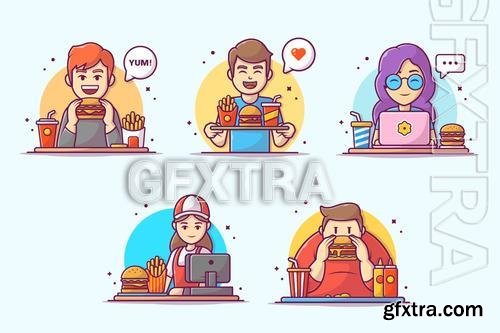 People Eating Fast Food Vector Design Illustration MXQUCZD