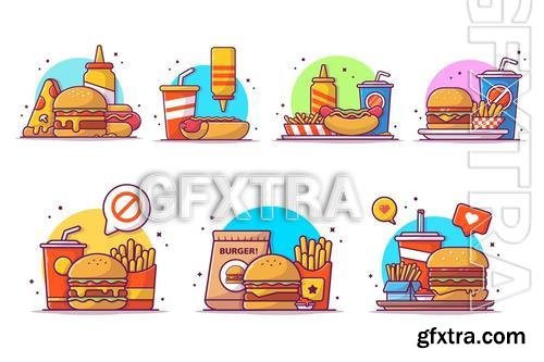 7 Fast Food Vector Design Illustrations Pack L5DW6EV