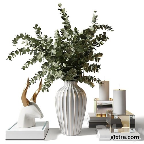 Bouquet with eucalyptus in an elegant white vase with stripes Bouquet with eucalyptus in an elegant white vase with stripes