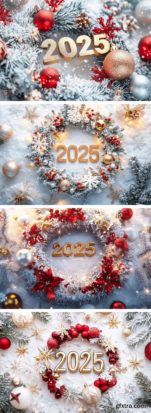 Happy New Year 2025 - Wreath Golden Backgrounds Happy New Year 2025 - Wreath Golden Backgrounds