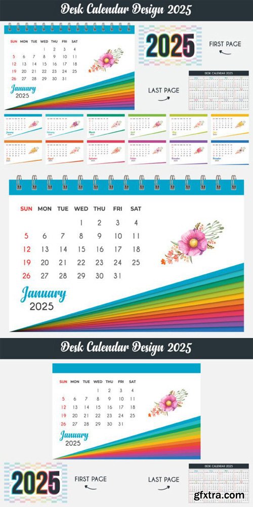 Creative 2025 Desk Calendar - Vector Design Templates Creative 2025 Desk Calendar - Vector Design Templates