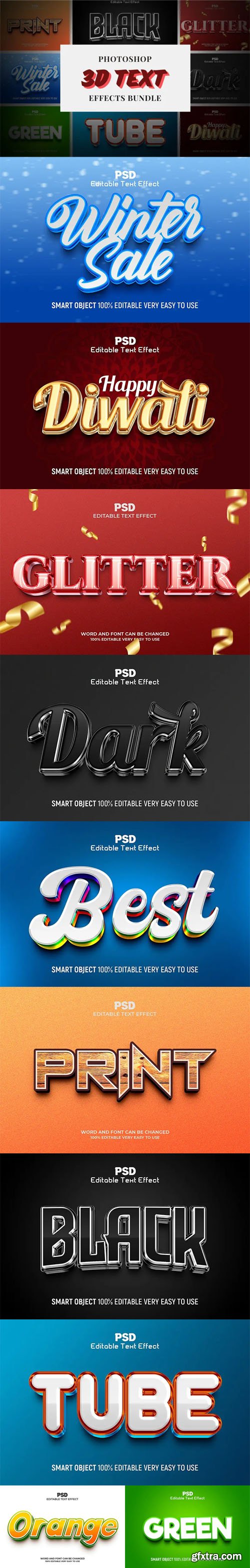 3D Text Effects Bundle - 10 Photoshop Styles 3D Text Effects Bundle - 10 Photoshop Styles