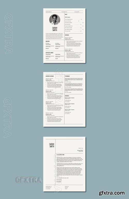 Professional Minimal Design Resume and Cover Letter Template with Lines 762383316