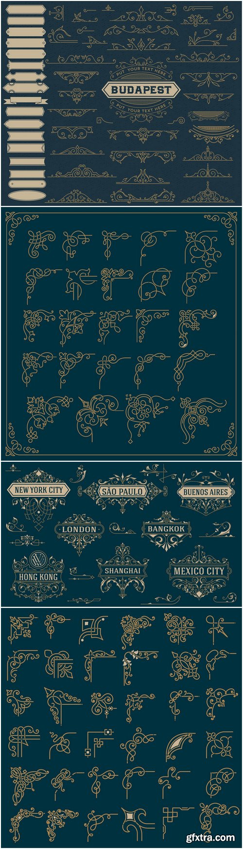 Designer elements vector set, frames, ribbons, borders, labels, corners, ornament 4