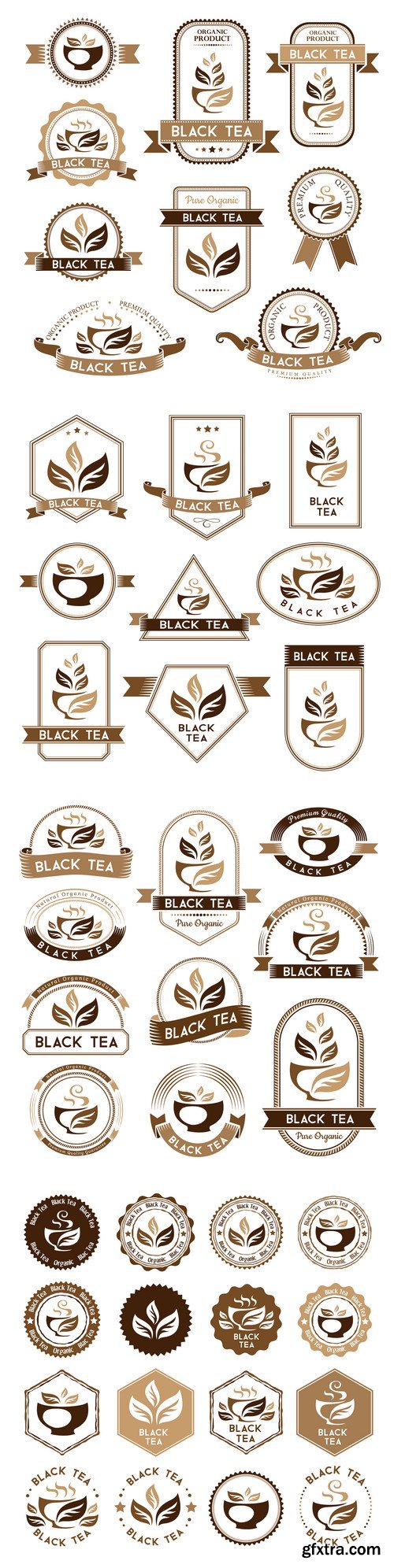 Designer vector labels, logos, stickers with black tea