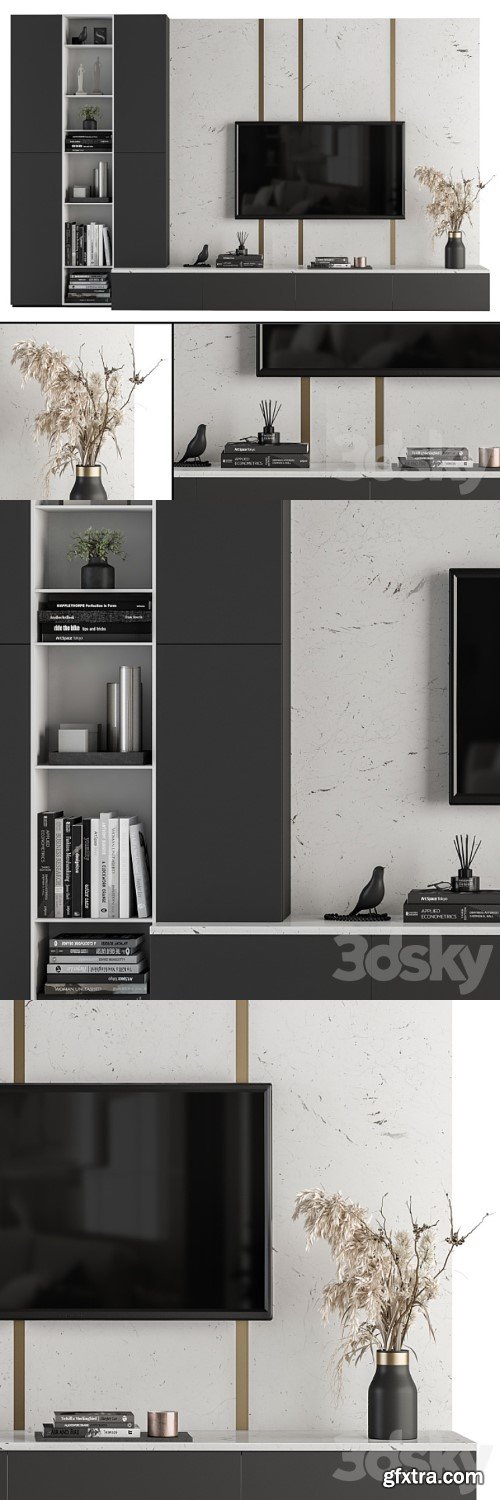 TV Wall White and Stone - Set 27