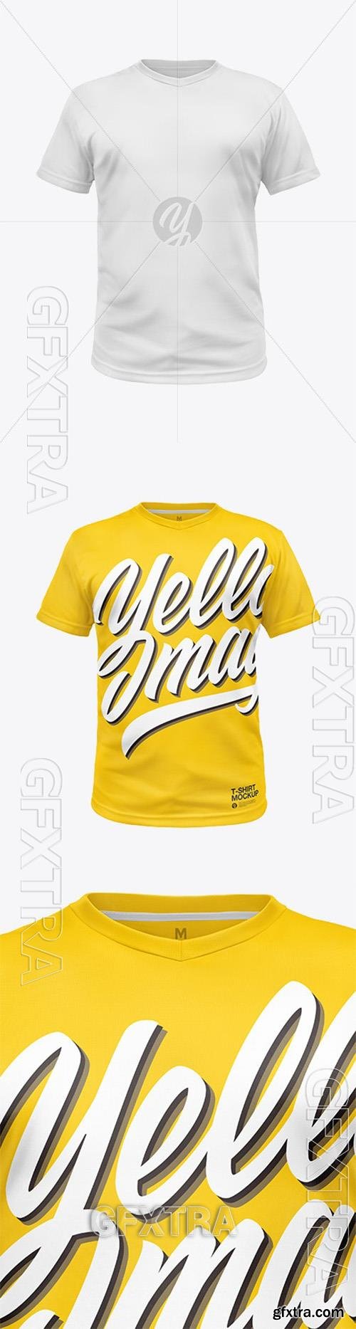 T-Shirt with V-neck Mockup - Front View 90323