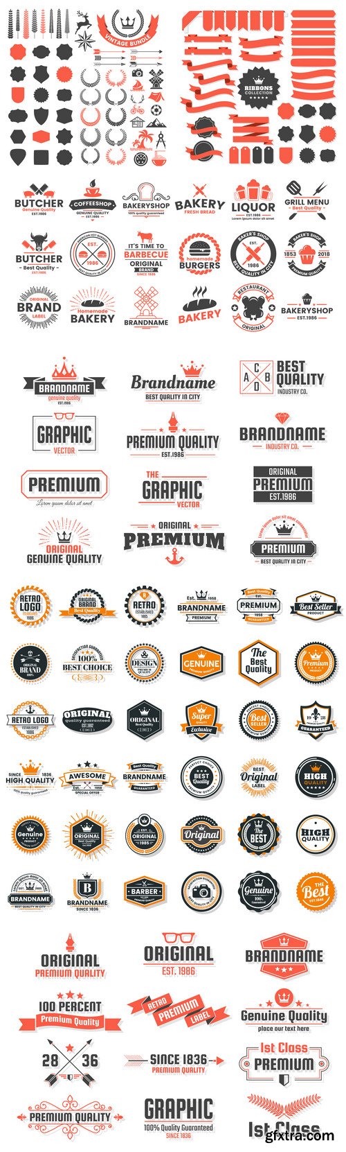 Labels, logos, badges, ribbons design elements vector set 9