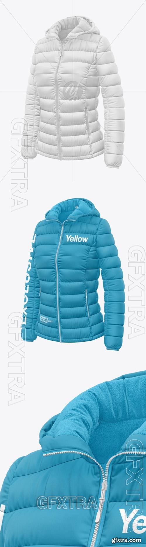 Matte Nylon Womens Down Jacket w/Hood Mockup 75469 Matte Nylon Womens Down Jacket w/Hood Mockup 75469