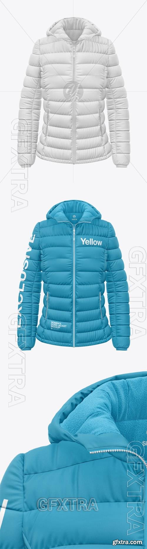 Matte Nylon Womens Down Jacket w/Hood Mockup 75443 Matte Nylon Womens Down Jacket w/Hood Mockup 75443