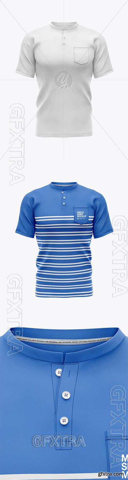 Mens Short Sleeve Henley Shirt Mockup 75289
