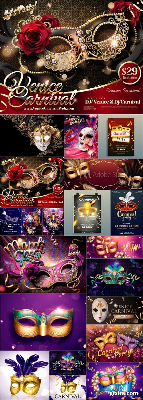 Mardi gras carnival vector set