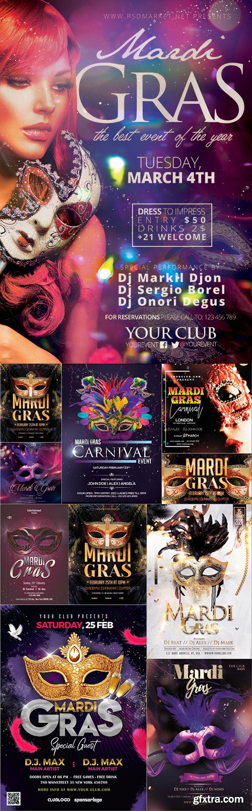 Mardi Gras Carnival Party Flyer Psd
