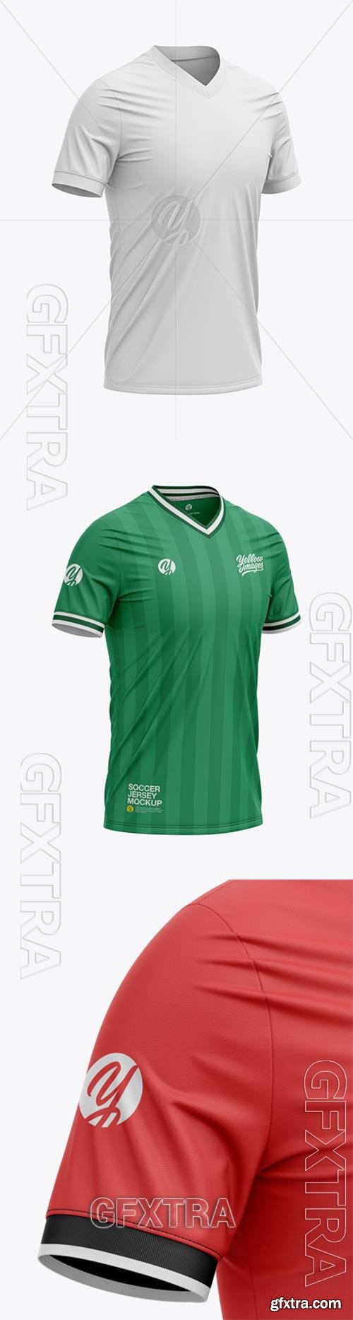 Mens V-Neck Soccer Jersey T-Shirt Mockup - Front Half-Side View 64998 Mens V-Neck Soccer Jersey T-Shirt Mockup - Front Half-Side View 64998