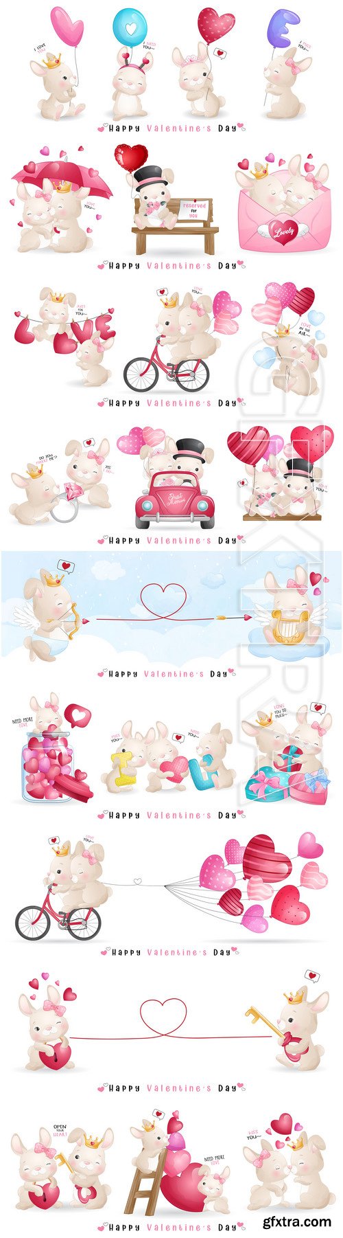 Cute doodle bunny for valentines day collection