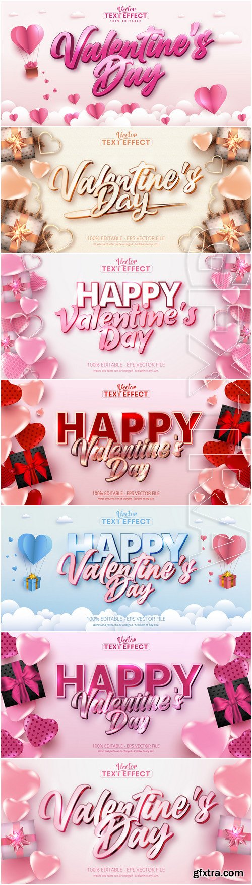 Valentine text effects style with hearts in vector