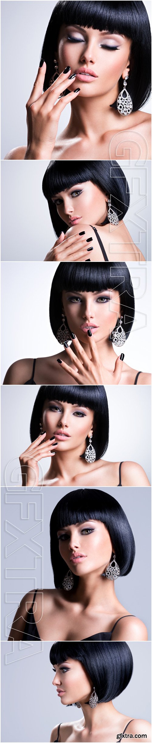 Beautiful brunet woman with black nails and fashion makeup of eyes