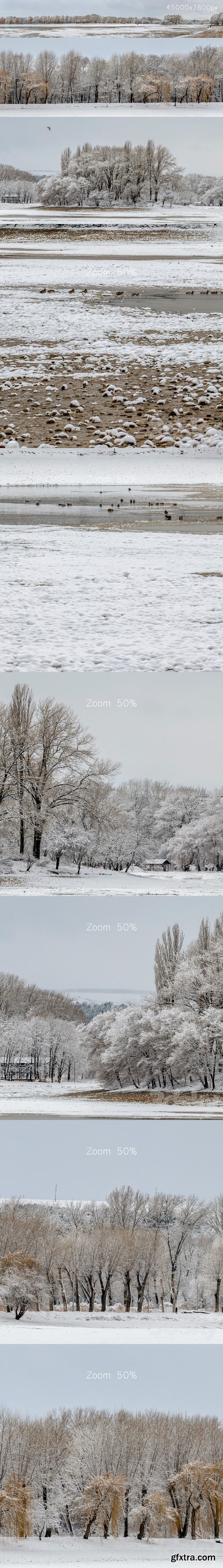 3dsky Pro - Panorama of the park with a lake and snow-covered trees. 45k
