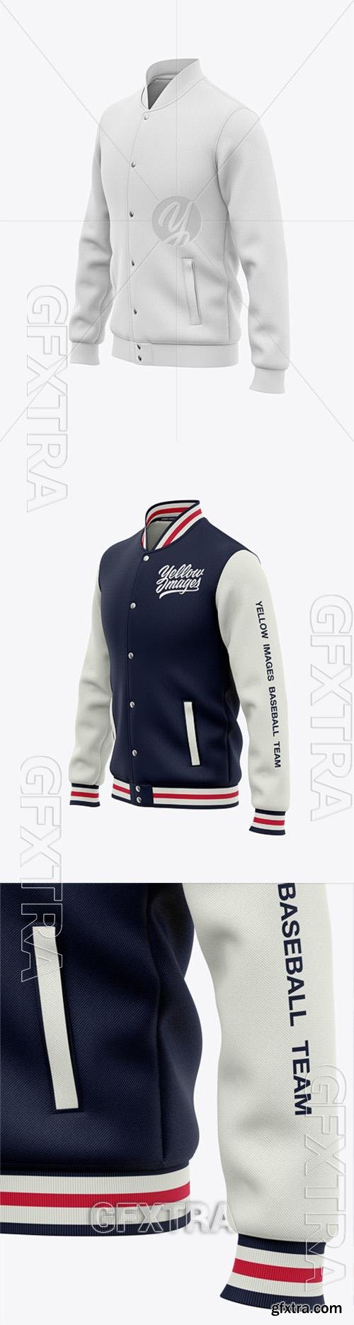 Mens Varsity Jacket Mockup - Front Half Side View 60146 Mens Varsity Jacket Mockup - Front Half Side View 60146