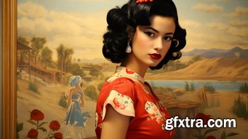 Vintage Style Illustrations of Pretty Womans in 1950's - 1