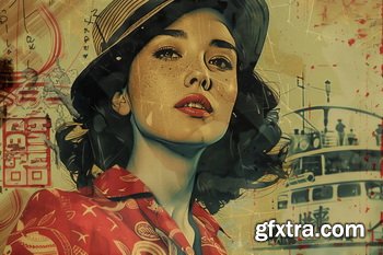 Vintage Style Illustrations of Pretty Womans in 1950's - 1