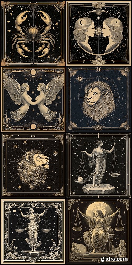 Astrology, Zodiacs &amp; Tarot Illustrations 12xEPS, 30xJPG
