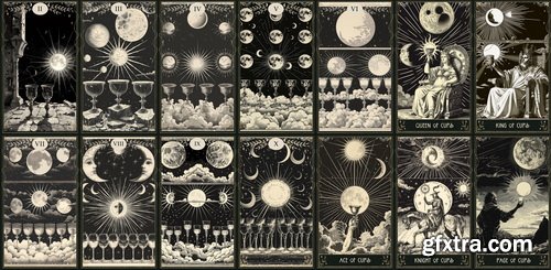 Astrology, Zodiacs &amp; Tarot Illustrations 12xEPS, 30xJPG