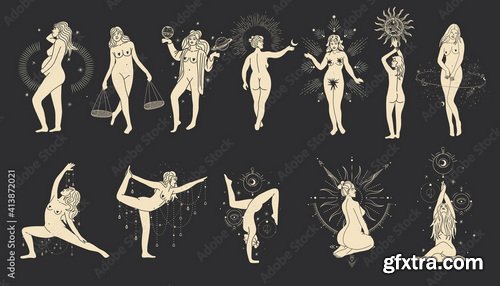 Astrology, Zodiacs &amp; Tarot Illustrations 12xEPS, 30xJPG