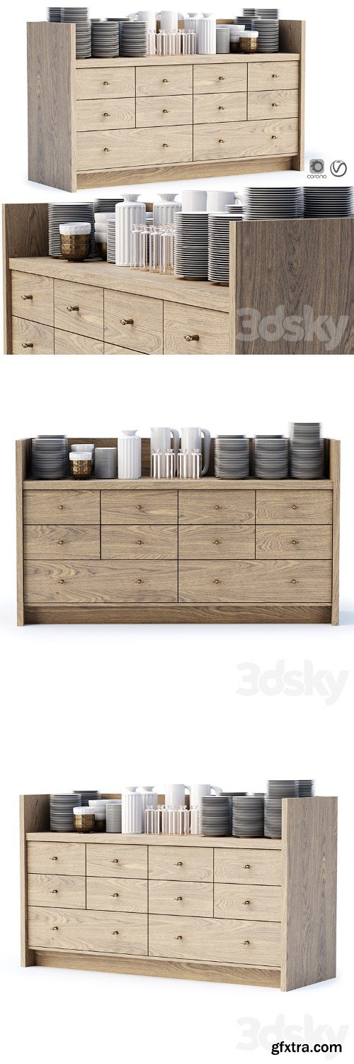 3dsky Pro - Mira restaurant cabinet with dishes V1 / Wooden sideboard with dishes