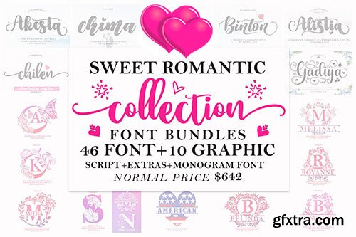 Sweet Romantic Collection Font Graphic 46 Fonts Bundle