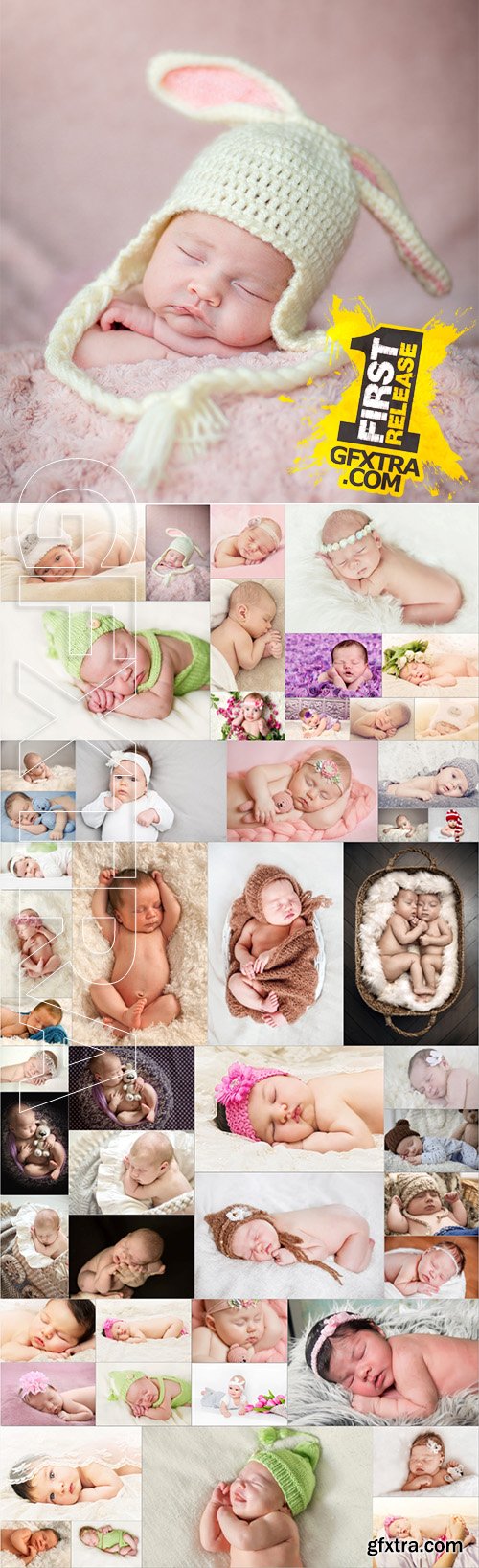 Newborn baby stock photo set
