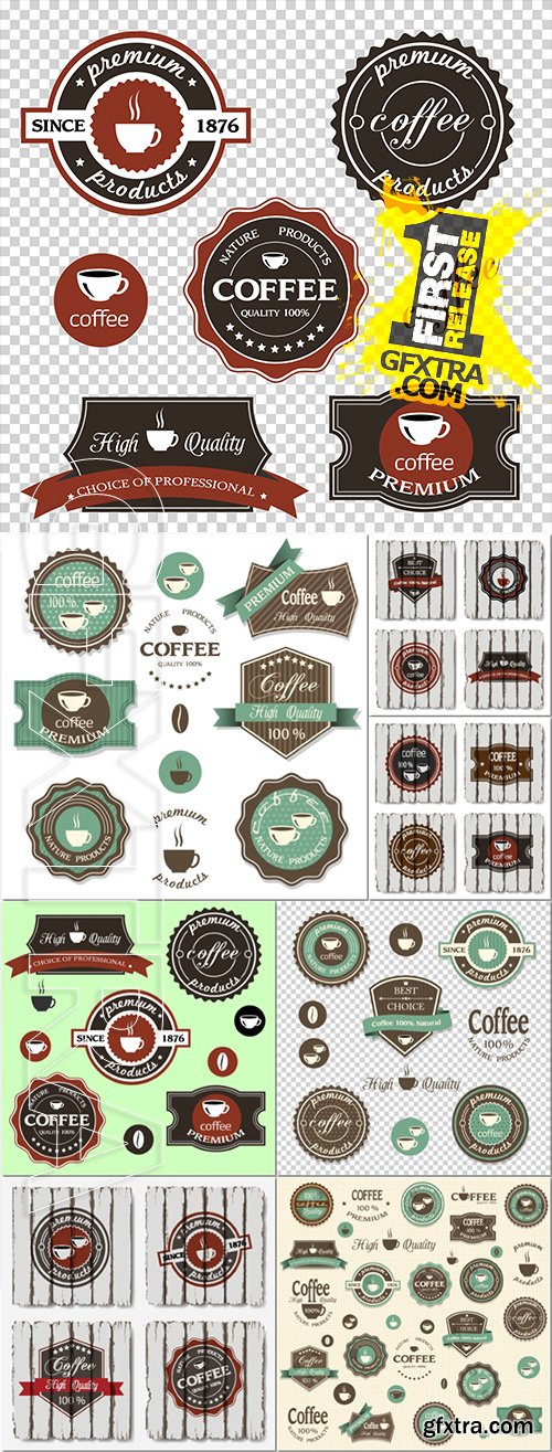 Coffee labels, icons vector set