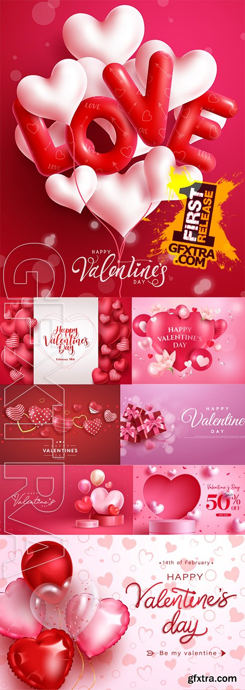 Valentine day background with hearts balloons