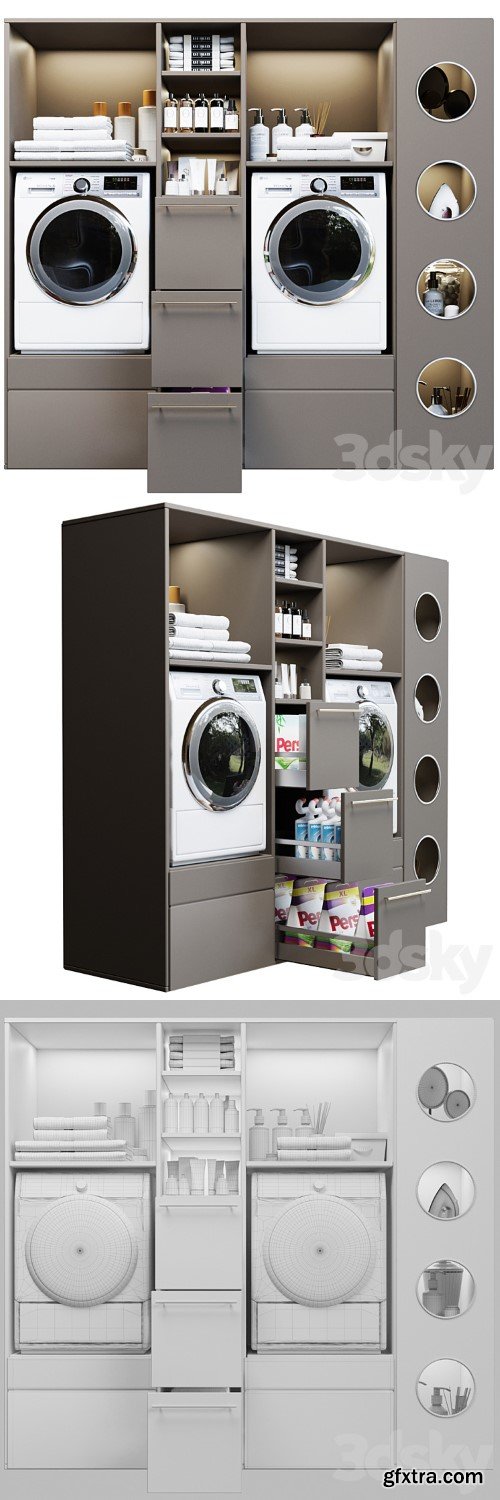 3dsky Pro - Laundry room in gray with household appliances and cosmetics 5