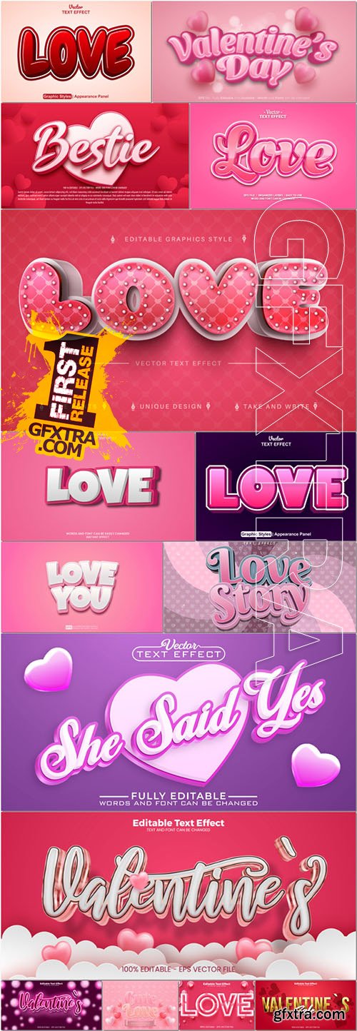 Happy valentine\'s day vector 3d font text effect
