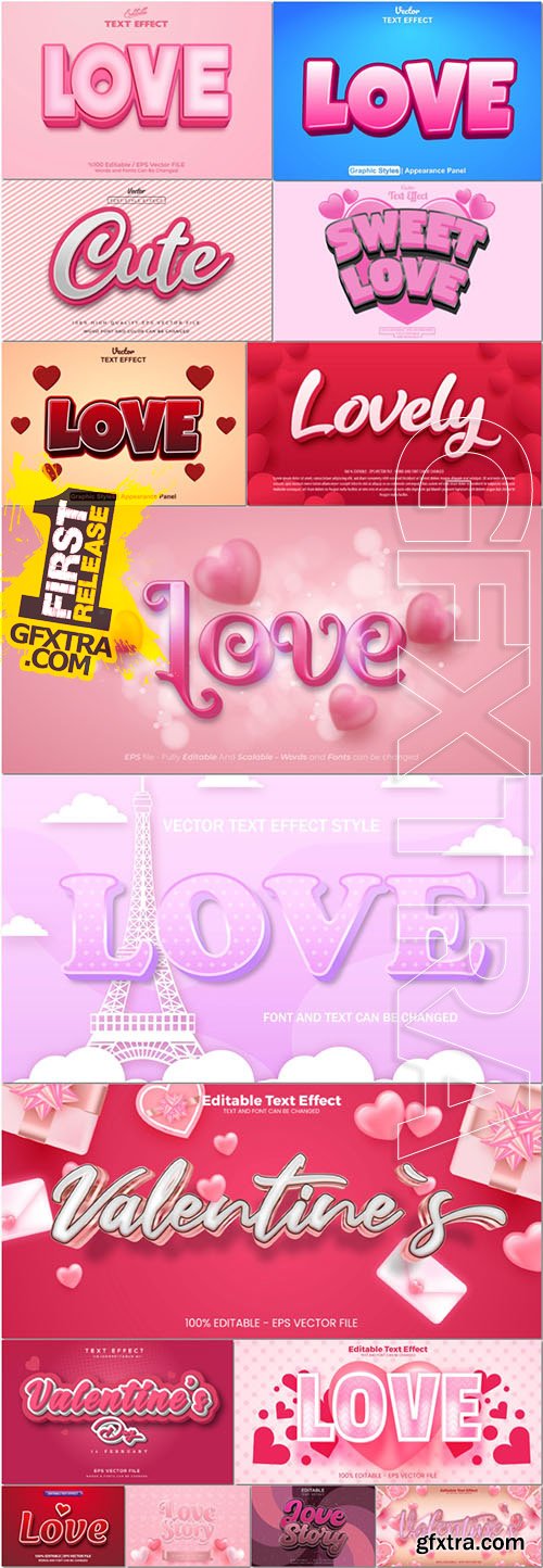 Valentine\'s day vector 3d style effect text