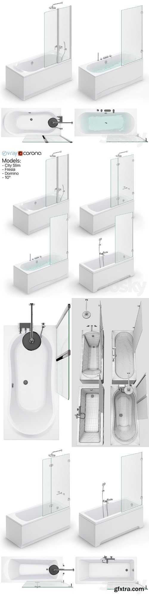 3dsky Pro - Bath set Ravak set 118 (City Slim, Fresia, Domino, 10 °)