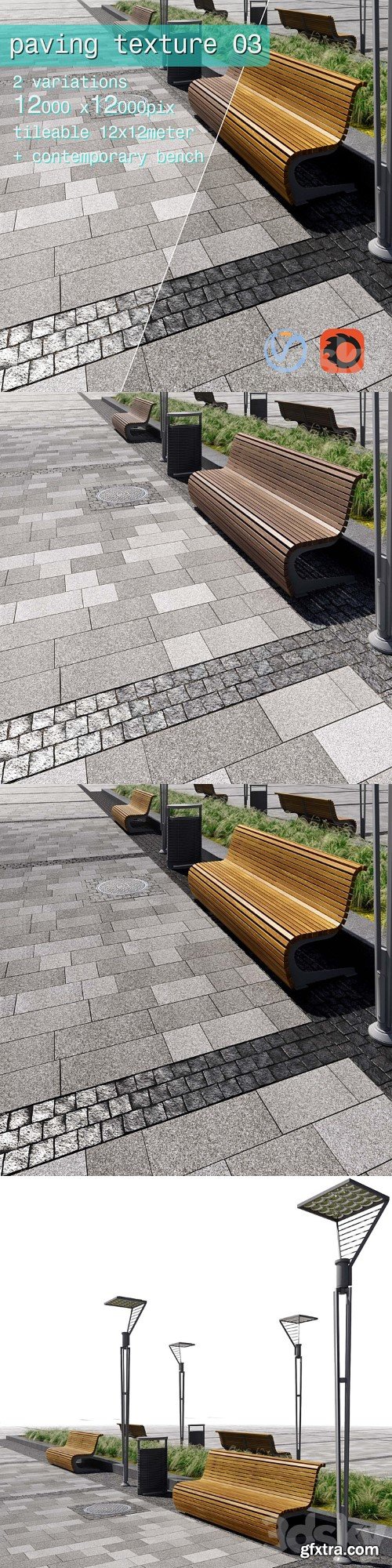 3dsky Pro - Paving granite plates HR / street furniture 03