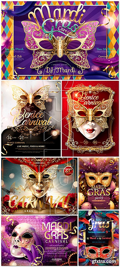 Venice carnaval Mardi Gras vector set