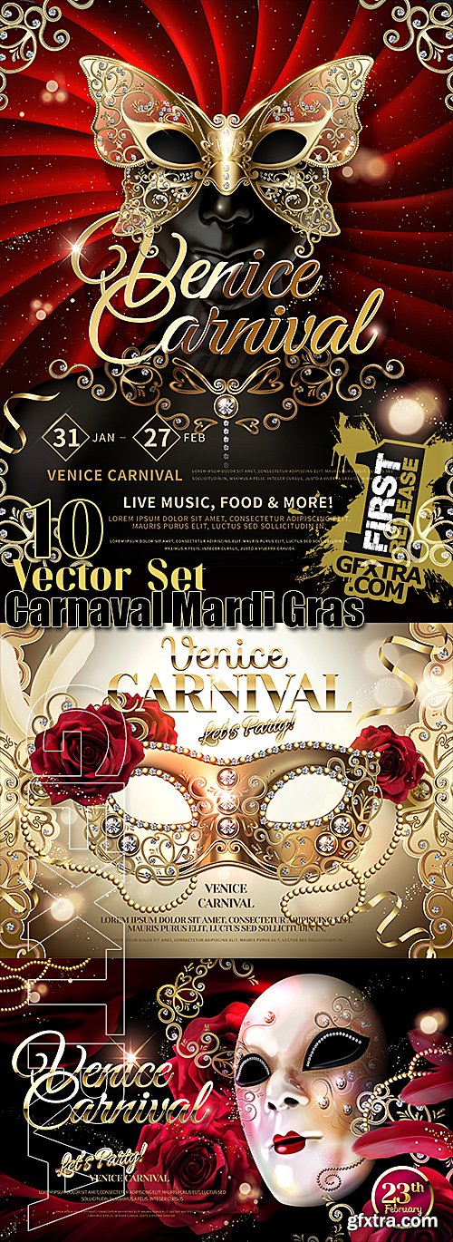 Venice carnaval Mardi Gras vector set