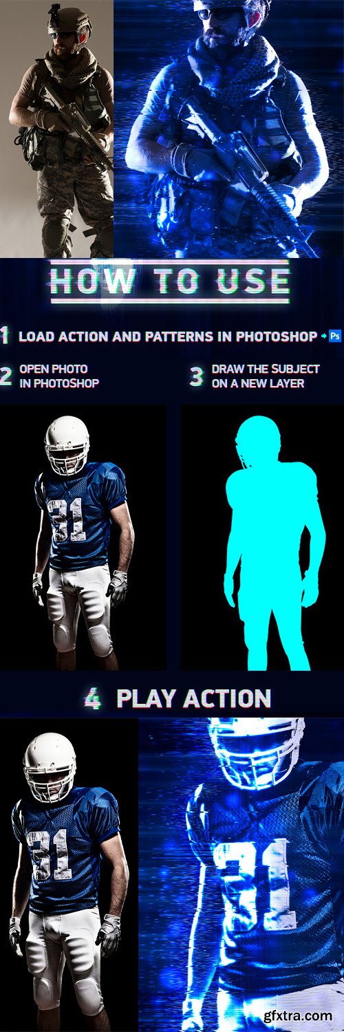 ŞABLON Graphicriver - Holographic Glitch Photoshop Action - 21409997