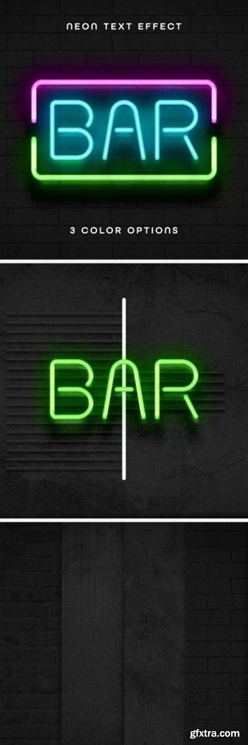 3 Color Neon Text Effect Mockup - 348644309