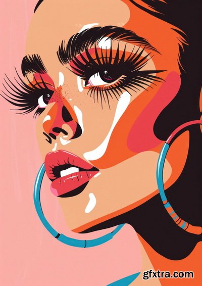 Vintage Style Illustrations of Pretty Womans in 1950's II, 37xJPG