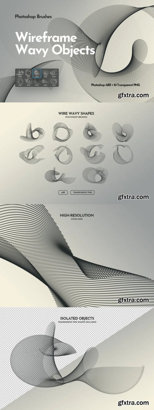 Wireframe Wavy Objects Photoshop Brushes