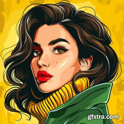 Retro &amp; Vintage, Brunette Beauties 32xAI, 2 Text Styles