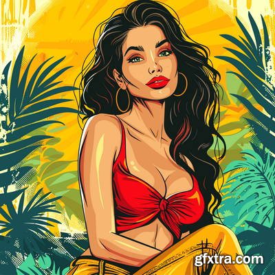 Retro &amp; Vintage, Brunette Beauties 32xAI, 2 Text Styles