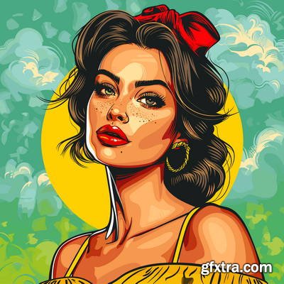 Retro &amp; Vintage, Brunette Beauties 32xAI, 2 Text Styles