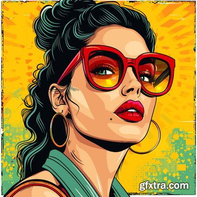 Retro &amp; Vintage, Brunette Beauties 32xAI, 2 Text Styles