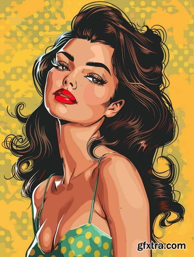 Retro &amp; Vintage, Brunette Beauties 32xAI, 2 Text Styles